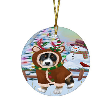 Christmas Gingerbread House Candyfest Greater Swiss Mountain Dog Round Flat Christmas Ornament RFPOR56711