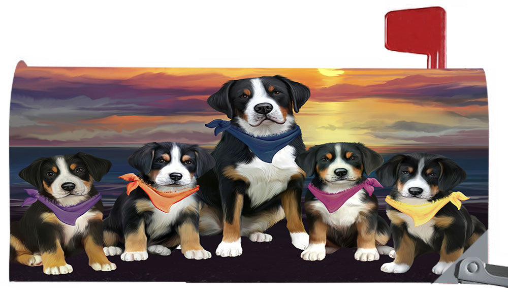 Family Sunset Portrait Greater Swiss Mountain Dogs Magnetic Mailbox Cover MBC48478