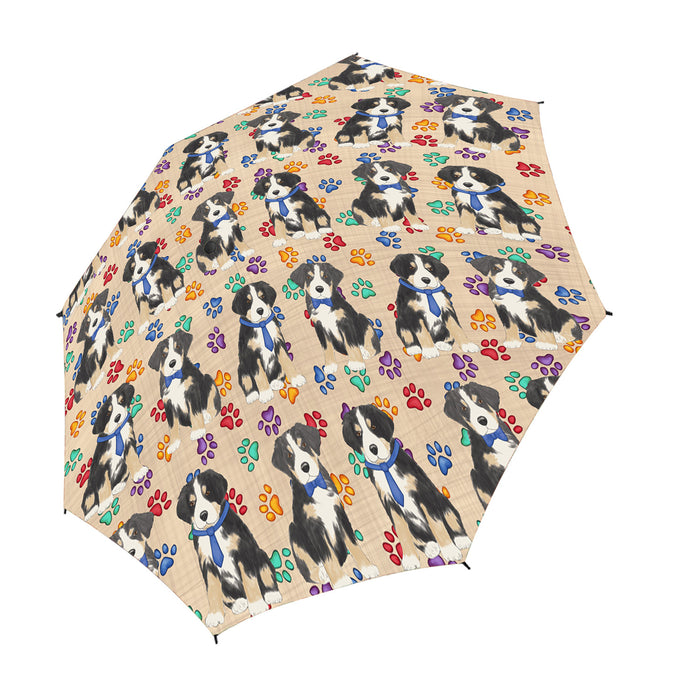Rainbow Paw Print Greater Swiss Mountain Dogs Blue Semi-Automatic Foldable Umbrella
