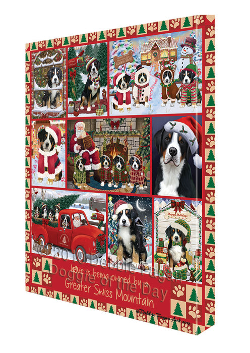 Love is Being Owned Christmas Greater Swiss Mountain Dog Canvas Wall Art - Premium Quality Ready to Hang Room Decor Wall Art Canvas - Unique Animal Printed Digital Painting for Decoration