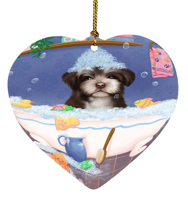 Rub A Dub Dog In A Tub Havanese Dog Heart Christmas Ornament HPORA58621