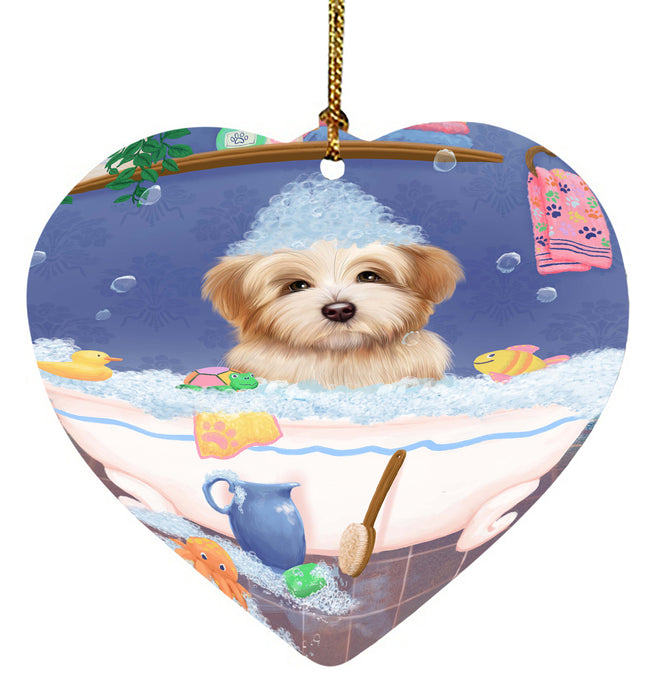 Rub A Dub Dog In A Tub Havanese Dog Heart Christmas Ornament HPORA58622