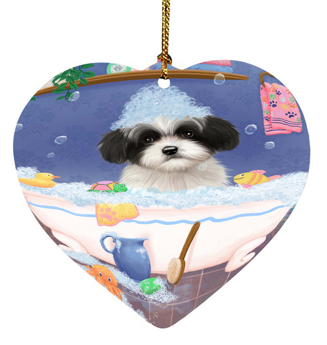 Rub A Dub Dog In A Tub Havanese Dog Heart Christmas Ornament HPORA58623