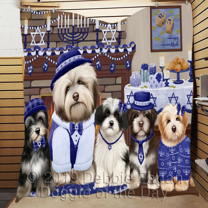 Happy Hanukkah Family and Happy Hanukkah Both Havanese Dogs Quilt