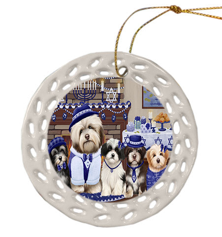 Happy Hanukkah Family Havanese Dogs Ceramic Doily Ornament DPOR57625