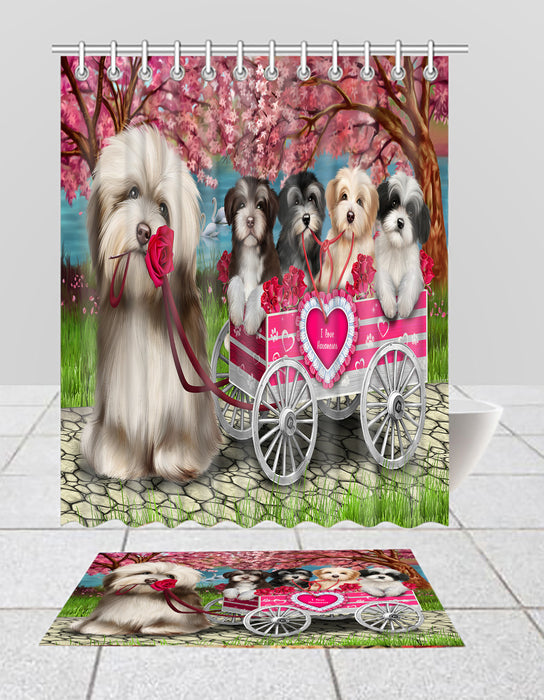 I Love Havanese Dogs in a Cart Bath Mat and Shower Curtain Combo