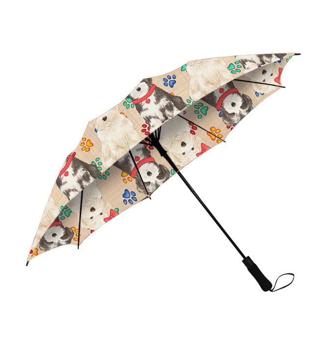 Rainbow Paw Print Havanese Dogs Red Semi-Automatic Foldable Umbrella