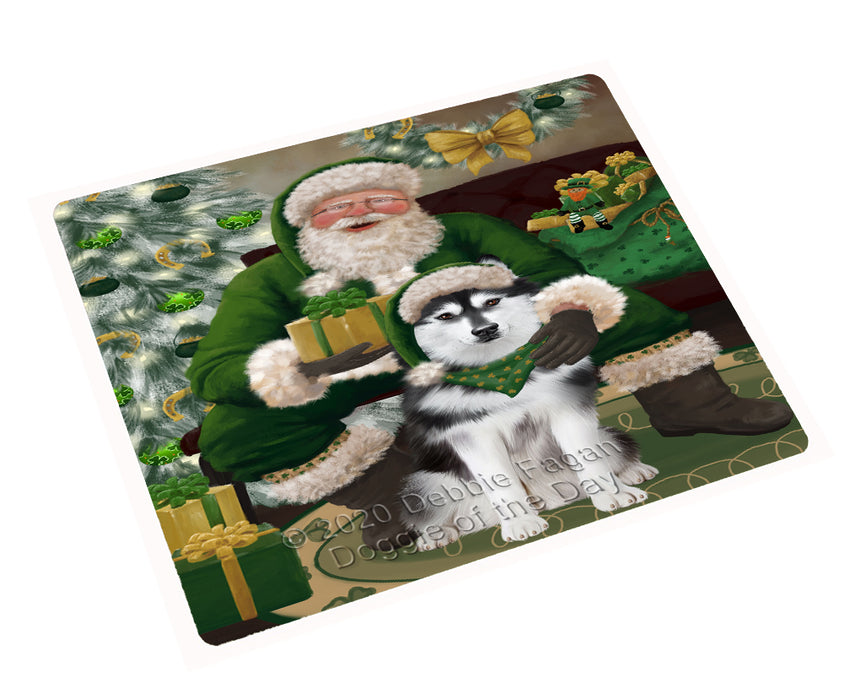Christmas Irish Santa with Gift and Siberian Husky Dog Cutting Board - Easy Grip Non-Slip Dishwasher Safe Chopping Board Vegetables C78355
