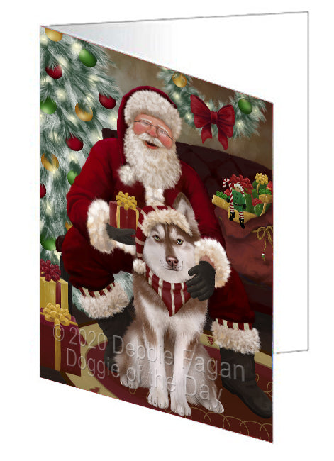 Santa's Christmas Surprise Siberian Husky Dog Handmade Artwork Assorted Pets Greeting Cards and Note Cards with Envelopes for All Occasions and Holiday Seasons