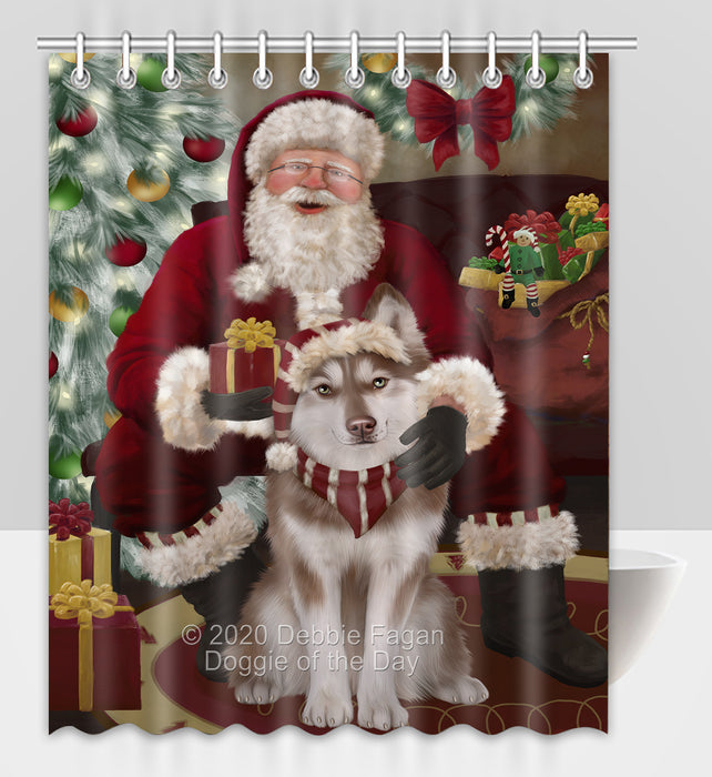 Santa's Christmas Surprise Siberian Husky Dog Shower Curtain Bathroom Accessories Decor Bath Tub Screens SC243
