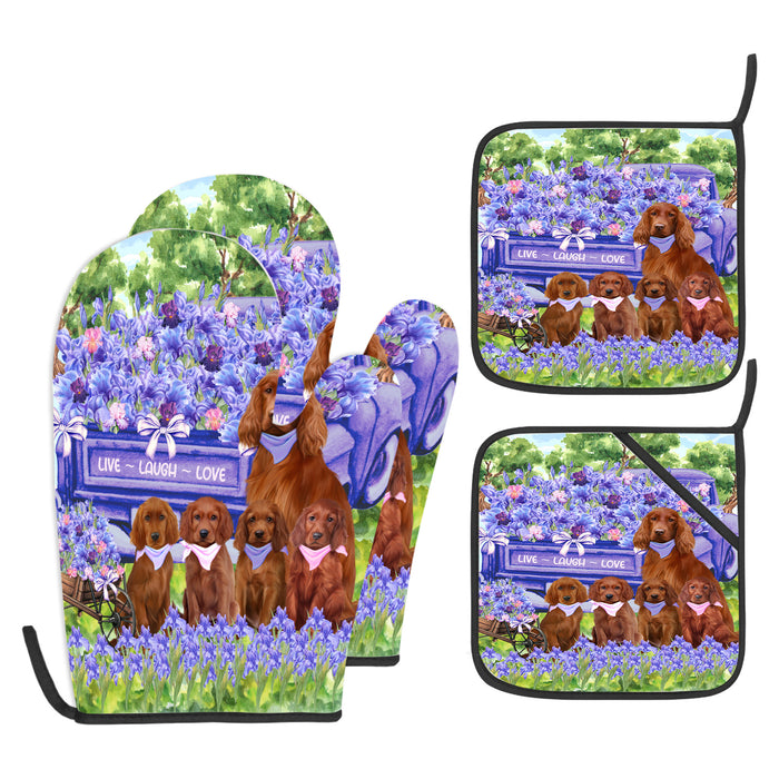 Irish Setter Oven Mitts and Pot Holder, Explore a Variety of Designs, Custom, Kitchen Gloves for Cooking with Potholders, Personalized, Dog and Pet Lovers Gift