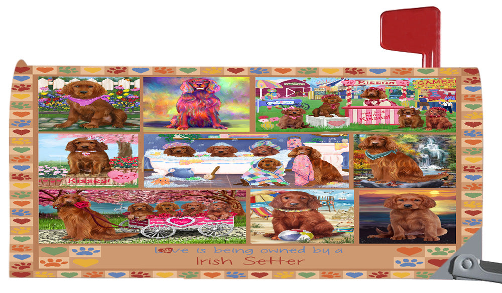 Love is Being Owned Irish Setter Dog Beige Magnetic Mailbox Cover Both Sides Pet Theme Printed Decorative Letter Box Wrap Case Postbox Thick Magnetic Vinyl Material