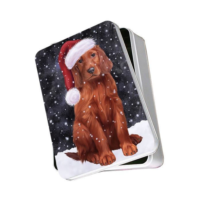 Let it Snow Christmas Holiday Irish Setter Dog Wearing Santa Hat Photo Storage Tin PITN54248