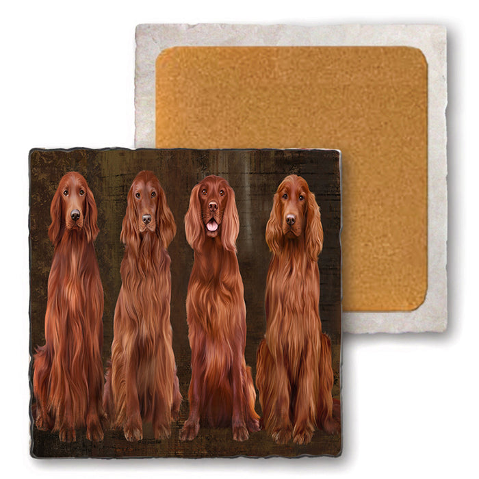 Rustic 4 Irish Setters Dog Set of 4 Natural Stone Marble Tile Coasters MCST49362