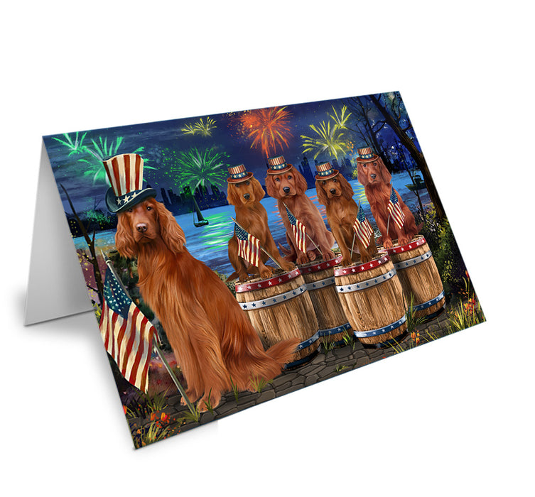 4th of July Independence Day Fireworks Irish Setters at the Lake Handmade Artwork Assorted Pets Greeting Cards and Note Cards with Envelopes for All Occasions and Holiday Seasons GCD57146