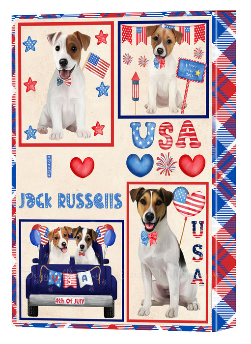 4th of July Independence Day I Love USA Jack Russell Dogs Canvas Wall Art - Premium Quality Ready to Hang Room Decor Wall Art Canvas - Unique Animal Printed Digital Painting for Decoration