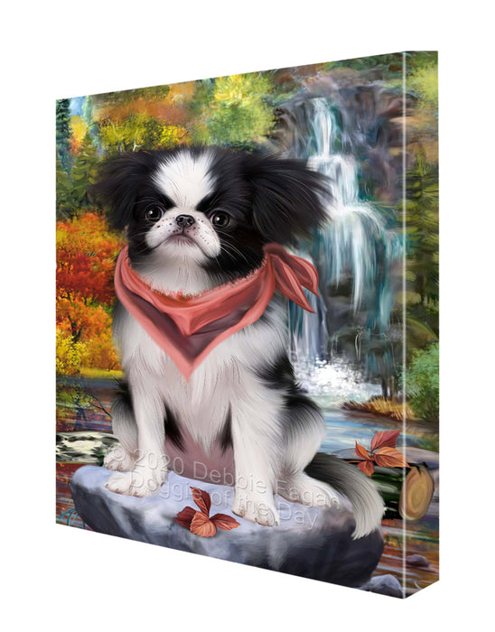 Scenic Waterfall Japanese Chin Dog Canvas Wall Art - Premium Quality Ready to Hang Room Decor Wall Art Canvas - Unique Animal Printed Digital Painting for Decoration CVS386