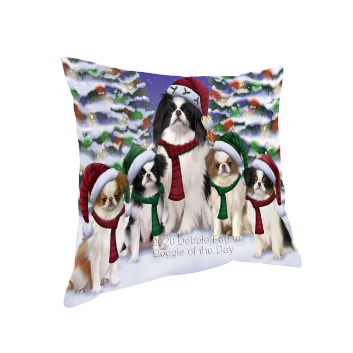 Christmas Happy Holidays Japanese Chin Dogs Family Portrait Pillow with Top Quality High-Resolution Images - Ultra Soft Pet Pillows for Sleeping - Reversible & Comfort - Ideal Gift for Dog Lover - Cushion for Sofa Couch Bed - 100% Polyester