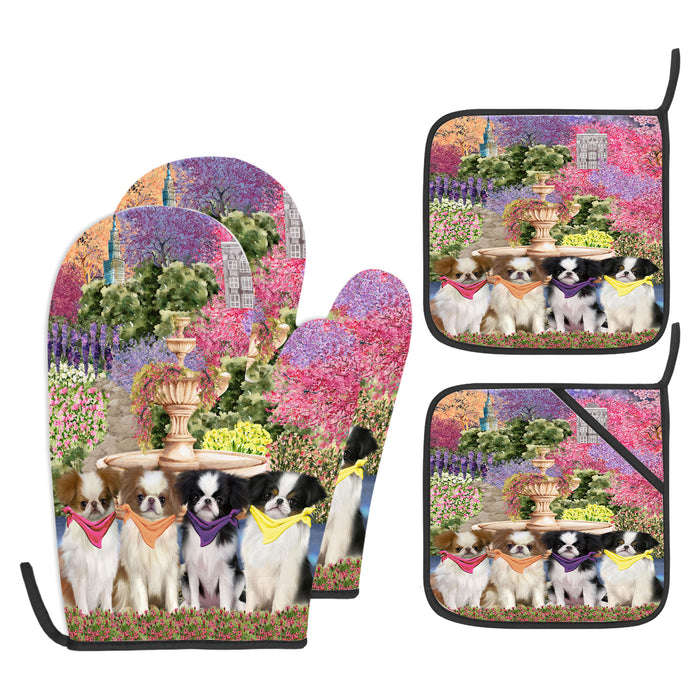 Japanese Chin Oven Mitts and Pot Holder Set, Kitchen Gloves for Cooking with Potholders, Explore a Variety of Custom Designs, Personalized, Pet & Dog Gifts