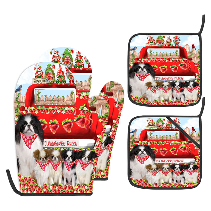 Japanese Chin Oven Mitts and Pot Holder, Explore a Variety of Designs, Custom, Kitchen Gloves for Cooking with Potholders, Personalized, Dog and Pet Lovers Gift