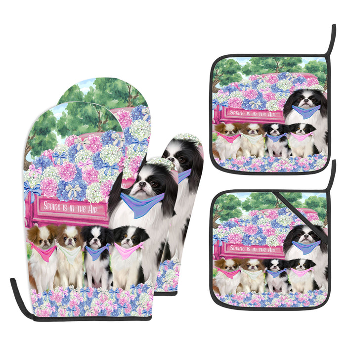 Japanese Chin Oven Mitts and Pot Holder Set, Kitchen Gloves for Cooking with Potholders, Explore a Variety of Designs, Personalized, Custom, Dog Moms Gift