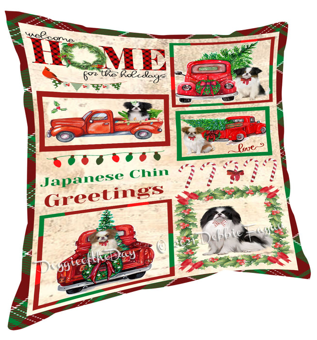 Welcome Home for Christmas Holidays Japanese Chin Dogs Pillow with Top Quality High-Resolution Images - Ultra Soft Pet Pillows for Sleeping - Reversible & Comfort - Ideal Gift for Dog Lover - Cushion for Sofa Couch Bed - 100% Polyester