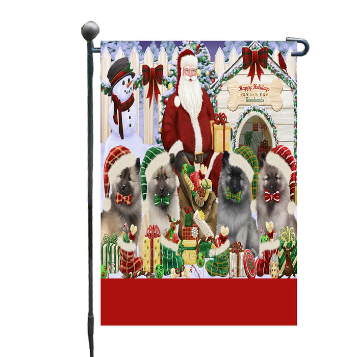 Personalized Happy Holidays Christmas Keeshond Dogs House Gathering Custom Garden Flags GFLG-DOTD-A58534