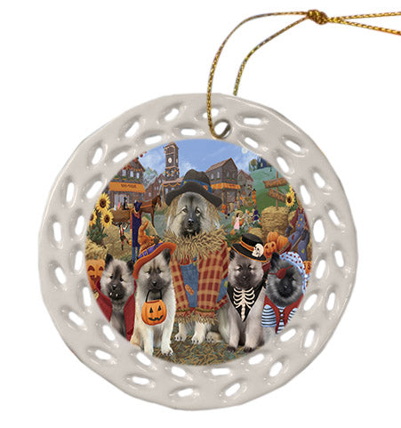 Halloween 'Round Town Keeshond Dogs Ceramic Doily Ornament DPOR57506
