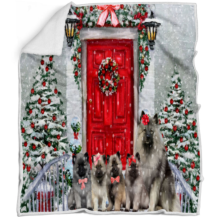 Christmas Holiday Welcome Keeshond Dogs Blanket - Lightweight Soft Cozy and Durable Bed Blanket - Animal Theme Fuzzy Blanket for Sofa Couch