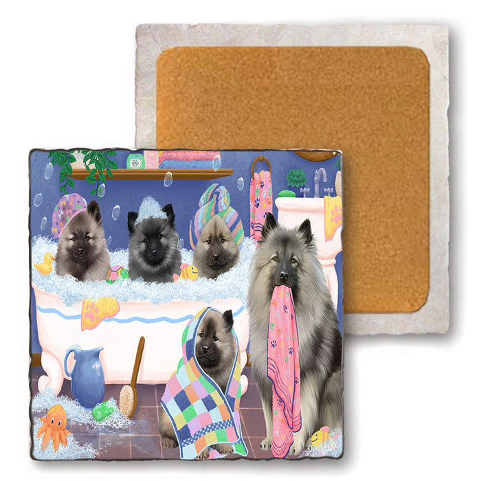 Rub A Dub Dogs In A Tub Keeshonds Dog Set of 4 Natural Stone Marble Tile Coasters MCST51798