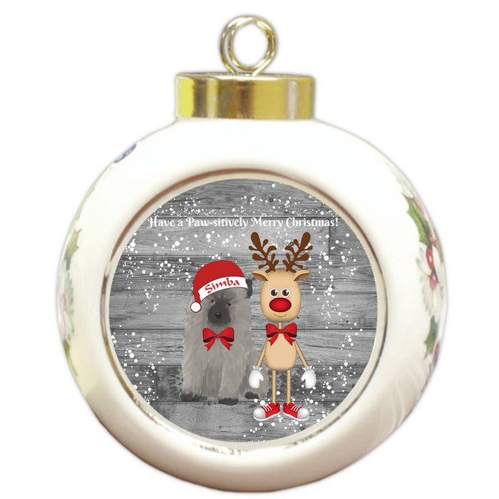 Custom Personalized Keeshond Dog Reindeer and Pooch Christmas Round Ball Ornament