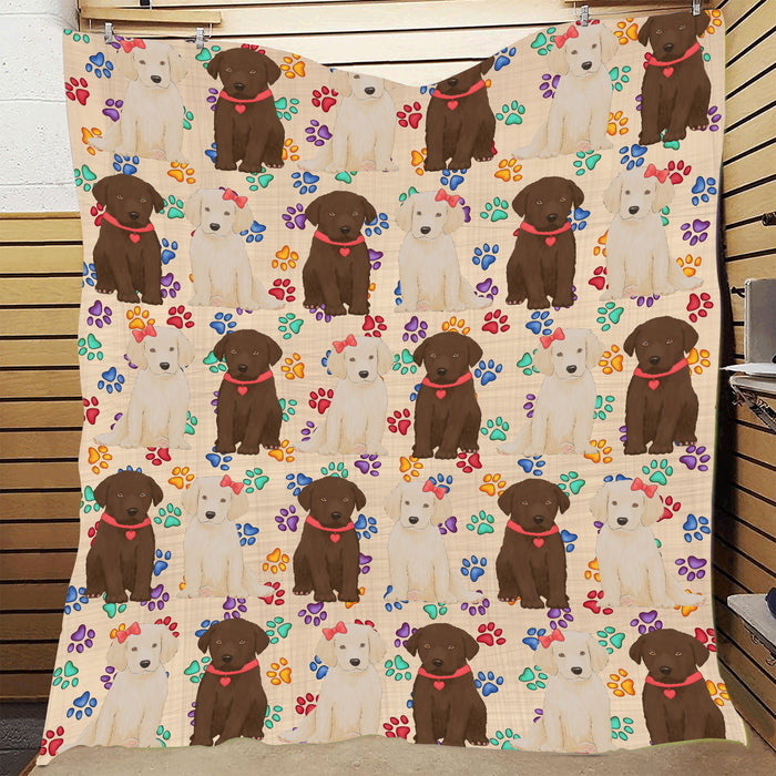 Rainbow Paw Print Labrador Dogs Red Quilt