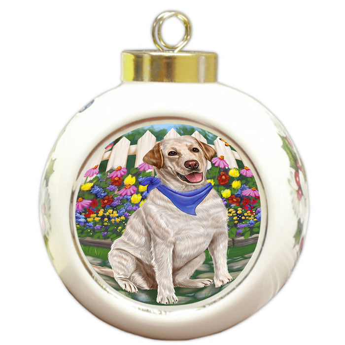 Spring Floral Labrador Retriever Dog Round Ball Christmas Ornament RBPOR49899