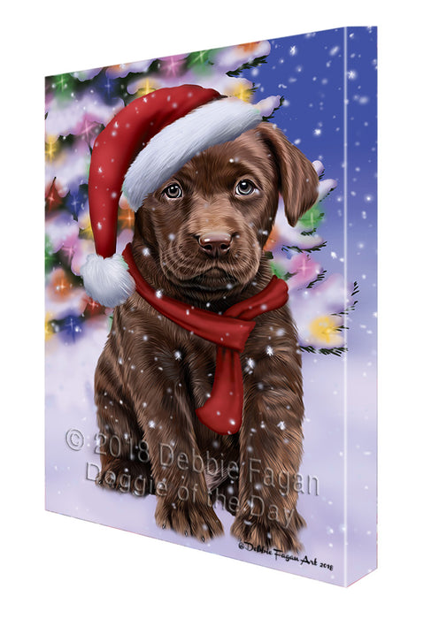 Winterland Wonderland Labrador Retriever Dog In Christmas Holiday Scenic Background  Canvas Print Wall Art Décor CVS98441