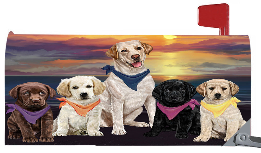 Family Sunset Portrait Labrador Retriever Dogs Magnetic Mailbox Cover MBC48483