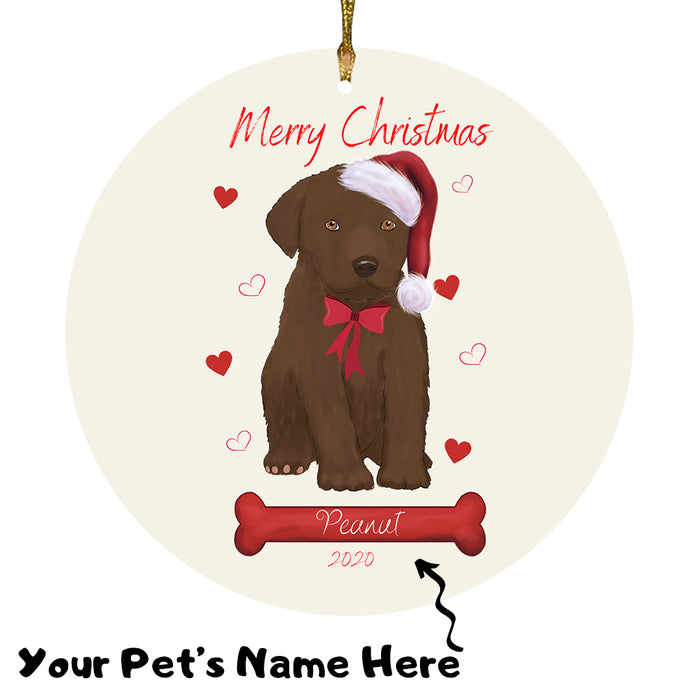 Personalized Merry Christmas  Labrador Dog Christmas Tree Round Flat Ornament RBPOR58973