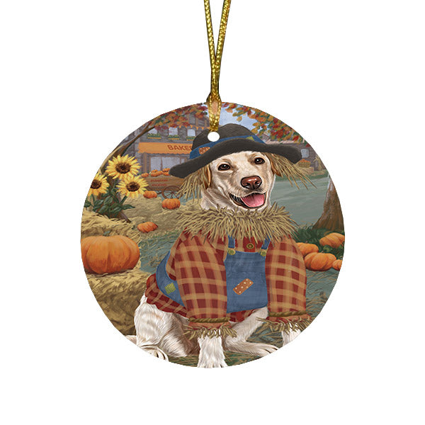 Halloween 'Round Town And Fall Pumpkin Scarecrow Both Labradors Dogs Round Flat Christmas Ornament RFPOR57472