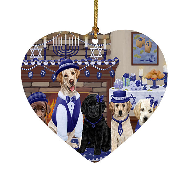 Happy Hanukkah Family Labradors Dogs Heart Christmas Ornament HPOR57629