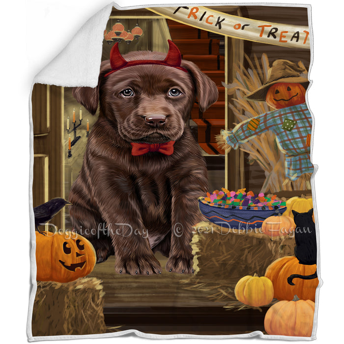 Enter at Own Risk Trick or Treat Halloween Labrador Retriever Dog Blanket BLNKT95934