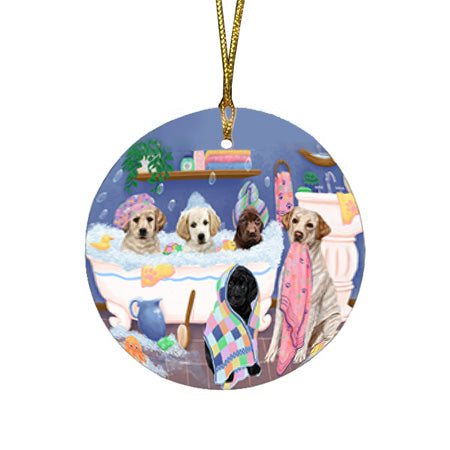 Rub A Dub Dogs In A Tub Labradors Dog Round Flat Christmas Ornament RFPOR57155