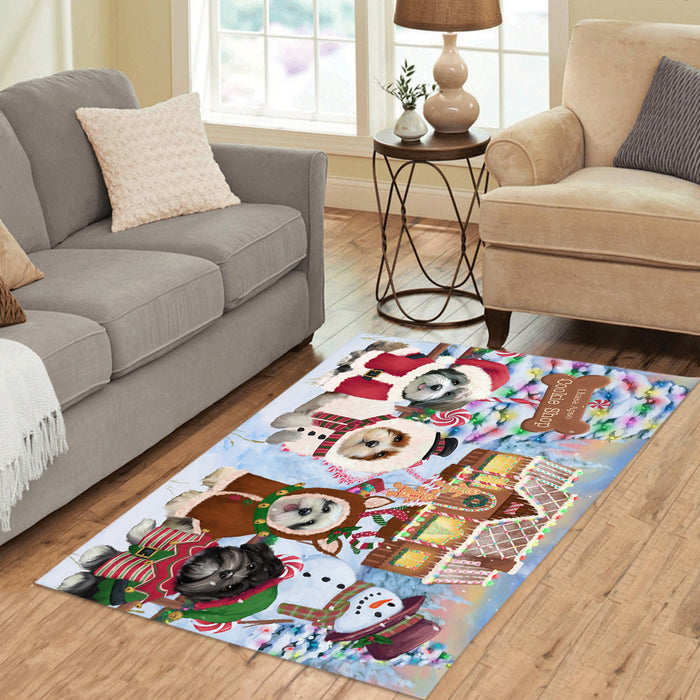 Holiday Gingerbread Cookie Lhasa Apso Dogs Area Rug