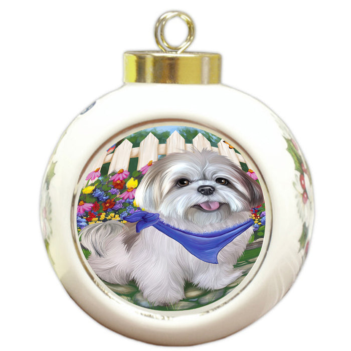 Spring Floral Lhasa Apso Dog Round Ball Christmas Ornament RBPOR49904