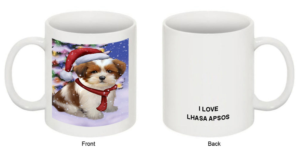 Winterland Wonderland Lhasa Apso Dog In Christmas Holiday Scenic Background  Coffee Mug MUG48799