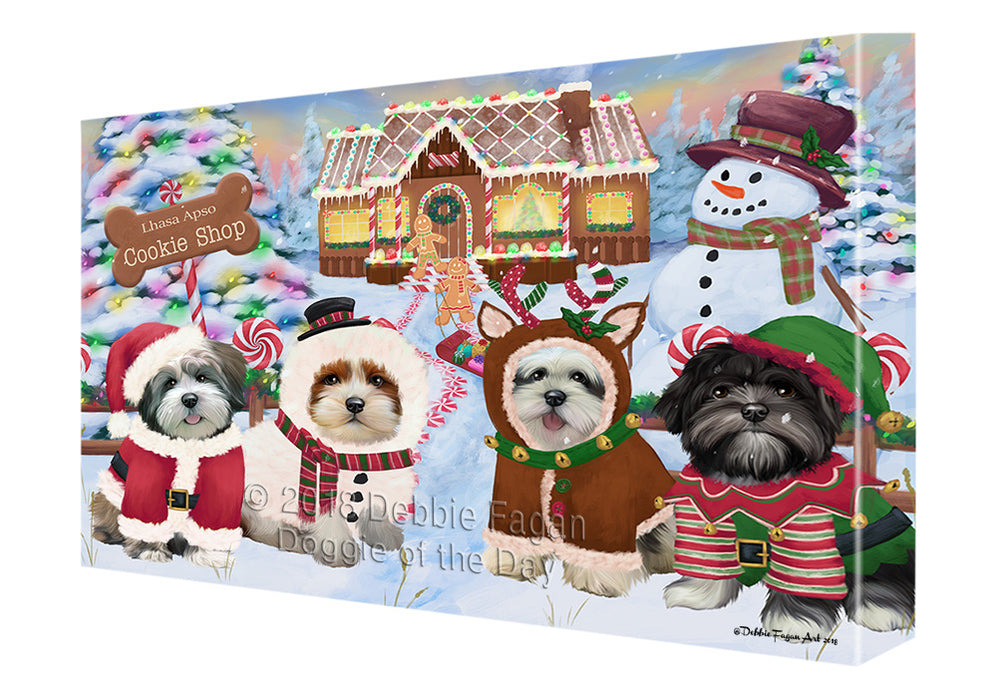 Holiday Gingerbread Cookie Shop Lhasa Apsos Dog Canvas Print Wall Art Décor CVS129923