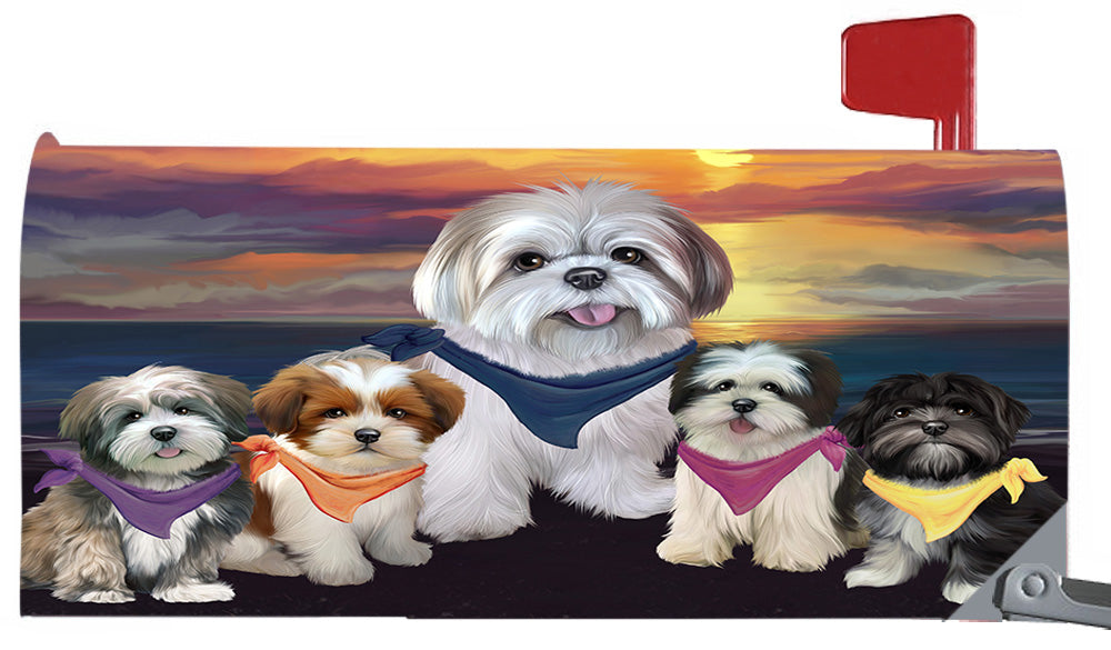 Family Sunset Portrait Lhasa Apso Dogs Magnetic Mailbox Cover MBC48484