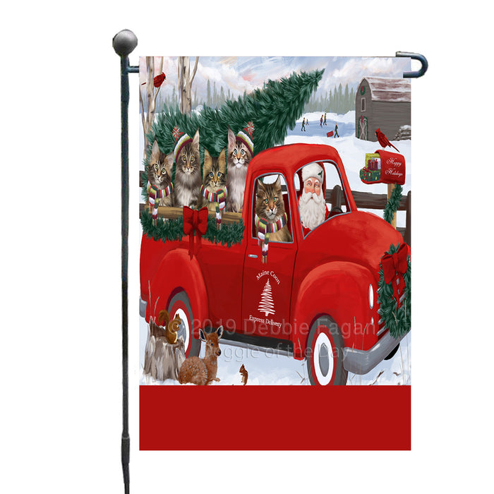 Personalized Christmas Santa Red Truck Express Delivery Maine Coon Cats Custom Garden Flags GFLG-DOTD-A57664