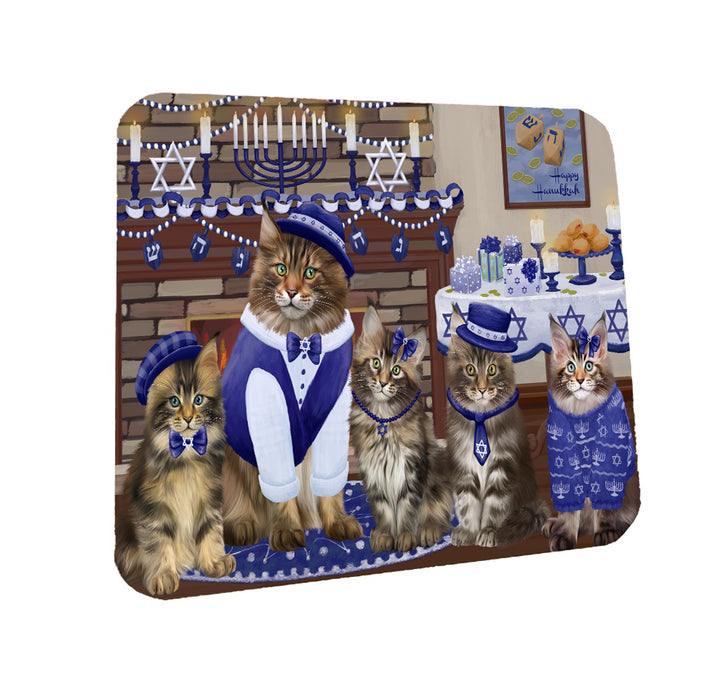 Happy Hanukkah Family Maine Coon Cats Coasters Set of 4 CSTA57587