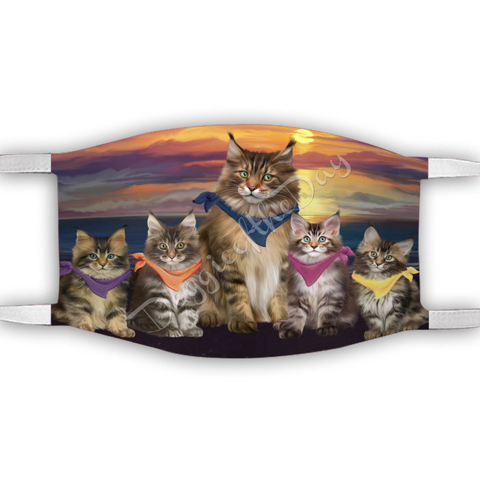 Family Sunset Maine Coon Cats Face Mask FM49217