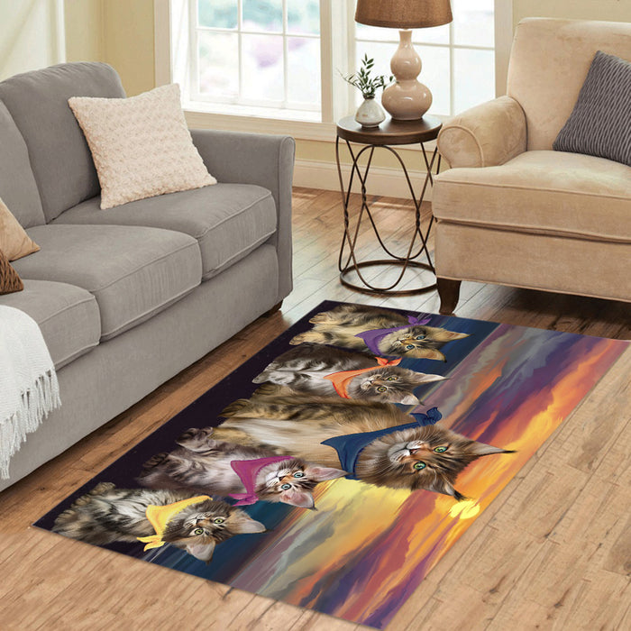 Family Sunset Portrait Maine Coon Cats Area Rug