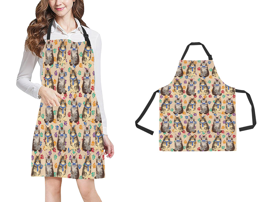 Rainbow Paw Print Maine Coon Cats Blue All Over Print Adjustable Apron